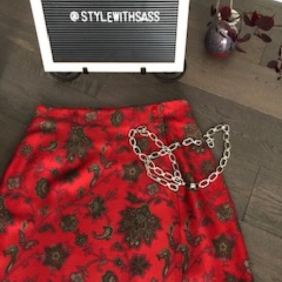 Jones NY Country Wrap Silk Skirt Red + grey Sz 6 - Picture 3 of 5